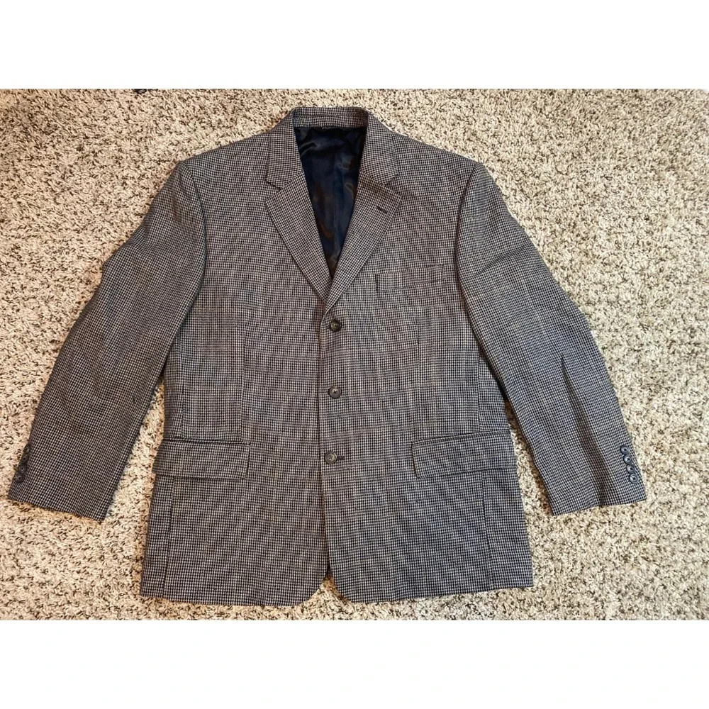 Jos. A. Bank Mens 44S Silk Wool Blazer Micro Houndstooth 3 Button Sport Coat